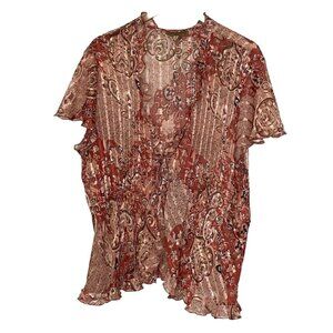 Notations Women’s Blouse short sleeve button ruffle pink light weight sheer 3x